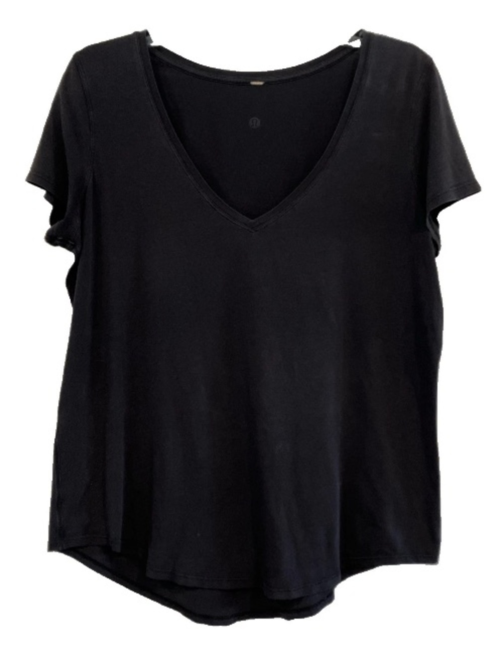 Lululemon Size M or 8 Womens Deep V Neck Tee Shirt Short-Sleeve Pima Lycra Black